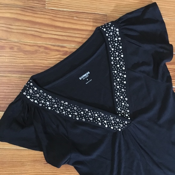 Express Rhinestone V-Neck Flowy Sleeve Top - Picture 2 of 5